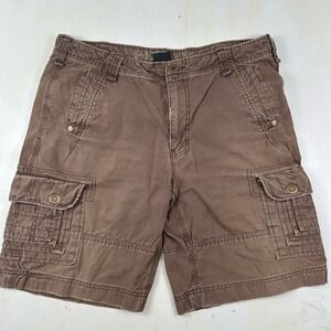 Y2K HELIX Cargo Shorts Mens 38 Brown Cotton Canvas Army Skater Gorpcore Utility